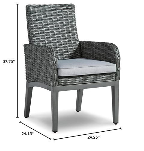 Signature Design by Ashley Elite Park Casual Outdoor Resin Wicker Arm Chair with Cushion, 2 Count, Gray