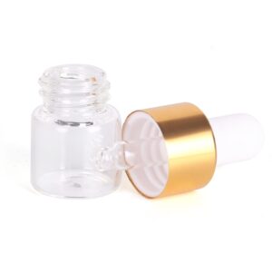 Hauioe 50 Clear glass Dropper Bottle 1/3/5ML Essential Oil dropper Bottle and Measuring Pipette Golden Bottle with Lid Empty tincture Bottle Perfume Cosmetic Travel Liquid Container