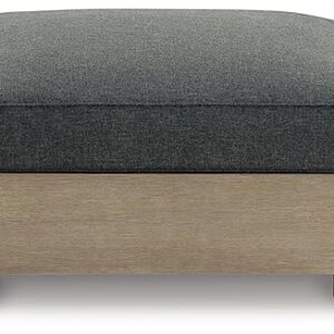 Signature Design by Ashley Citrine Park Casual Outdoor Ottoman with Cushion, Light Brown & Gray