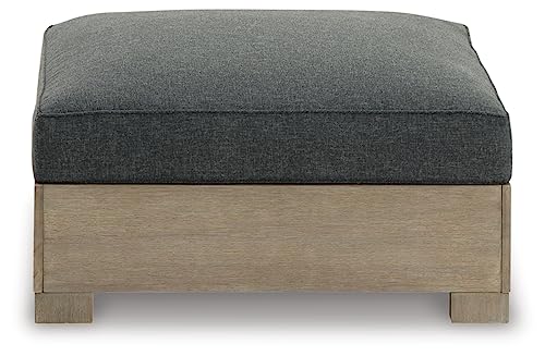 Signature Design by Ashley Citrine Park Casual Outdoor Ottoman with Cushion, Light Brown & Gray