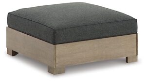 signature design by ashley citrine park casual outdoor ottoman with cushion, light brown & gray