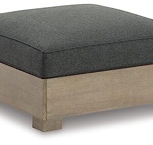 Signature Design by Ashley Citrine Park Casual Outdoor Ottoman with Cushion, Light Brown & Gray