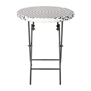 Flash Furniture Rouen Commercial Grade Folding Bistro Set, Indoor/Outdoor PE Rattan Table Top, Back and Seat, Black Steel Frames, 3 Piece Set, Black/White