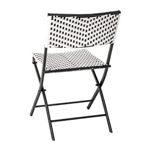 Flash Furniture Rouen Commercial Grade Folding Bistro Set, Indoor/Outdoor PE Rattan Table Top, Back and Seat, Black Steel Frames, 3 Piece Set, Black/White