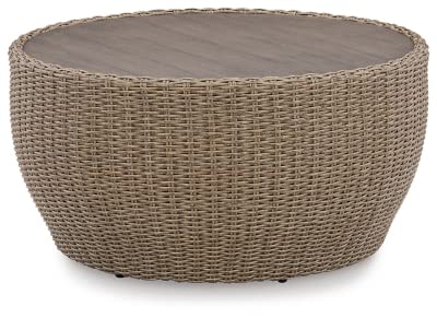 Signature Design by Ashley Danson Bohemian Outdoor Resin Wicker Round Coffee Table, Brown