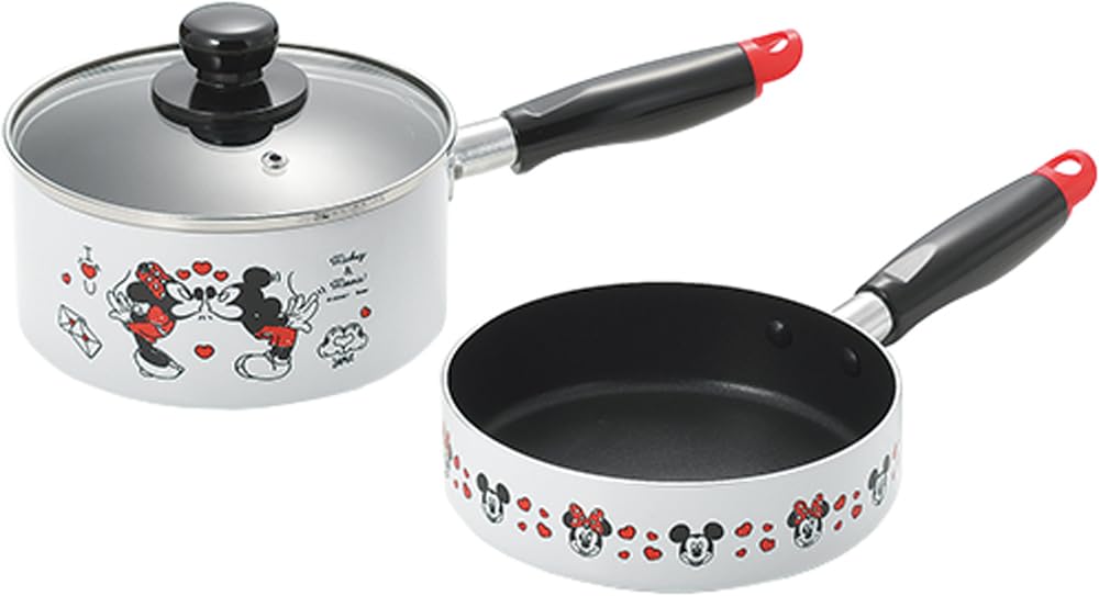 Mickey & Minnie MM-316 Saucepan & Frying Pan, 6.3 inches (16 cm), White