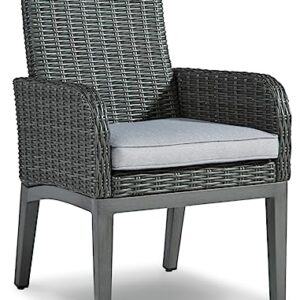 Signature Design by Ashley Elite Park Casual Outdoor Resin Wicker Arm Chair with Cushion, 2 Count, Gray