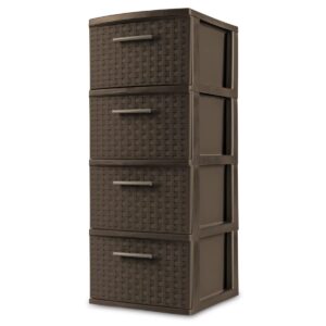 spadeaces stylish and durable weave pattern plastic drawers 4-drawer tower, ideal for open storage needs, espresso