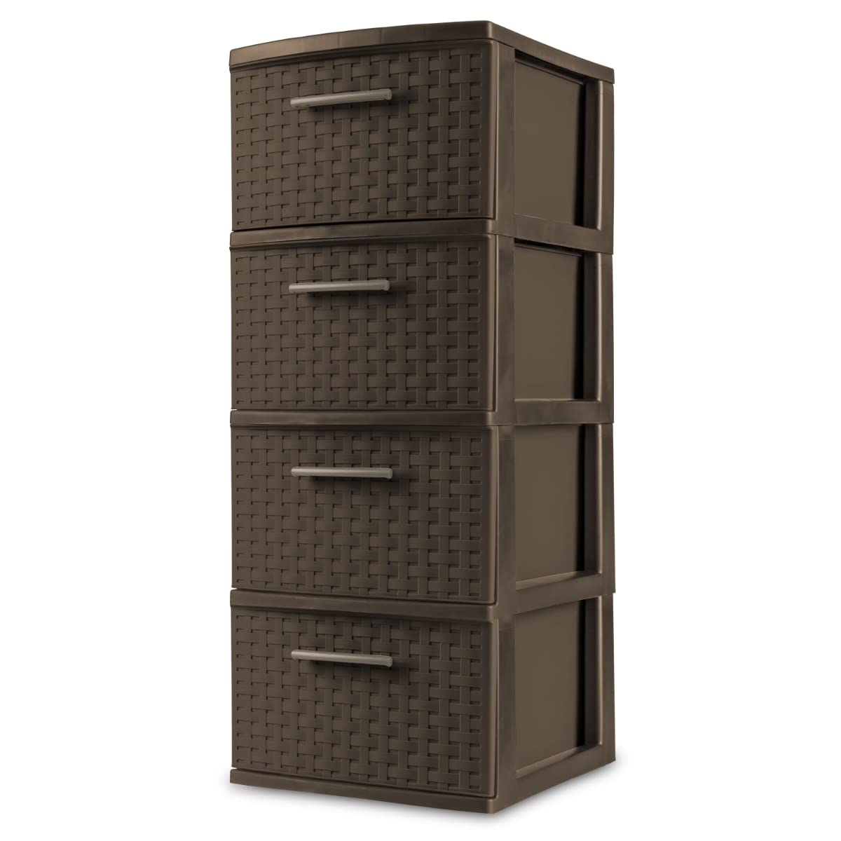 SPADEACES Stylish and Durable Weave Pattern Plastic Drawers 4-Drawer Tower, Ideal for Open Storage Needs, Espresso