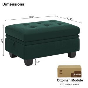 Belffin Velvet Ottoman Module with Storage for Modular Sofa Sectional Couch Rectangular Ottoman with Storage Ottoman Bench Footstool Green