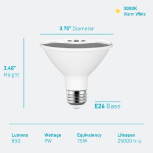 Maelsrlg Dimmable PAR30 Short Neck Flood Light LED Bulb - 9W (75W Equivalent) 3000K Warm White, Indoor and Outdoor LED Spotlight Bulbs, E26 Medium Base, 850 Lumens, 4 Pack