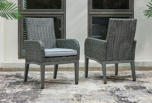 Signature Design by Ashley Elite Park Casual Outdoor Resin Wicker Arm Chair with Cushion, 2 Count, Gray