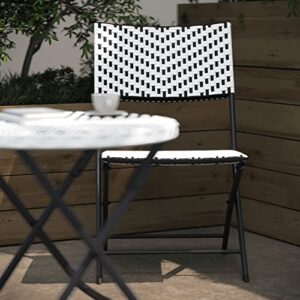 Flash Furniture Rouen Commercial Grade Folding Bistro Set, Indoor/Outdoor PE Rattan Table Top, Back and Seat, Black Steel Frames, 3 Piece Set, Black/White