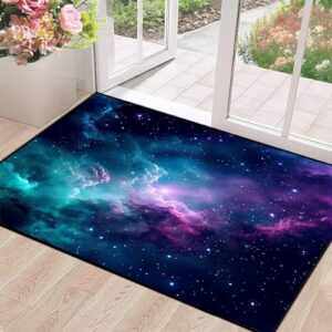 galaxy area rug dark blue outer space doormat 47'' x 31'' for kids bedroom living room glitter starry sky carpets throw rugs, 2.6' x 3.9'