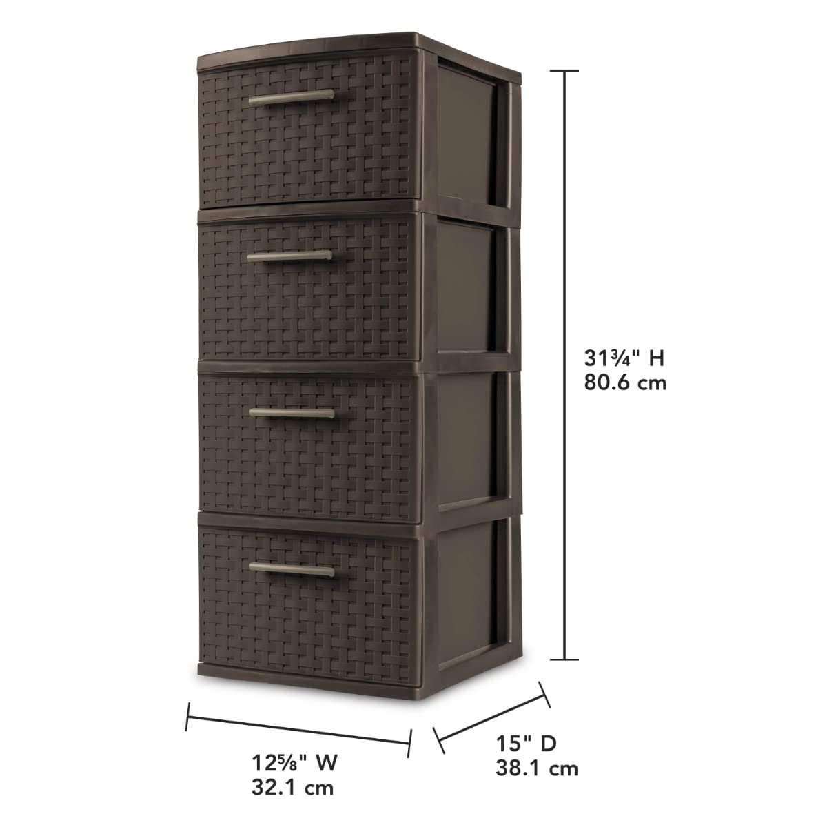 SPADEACES Stylish and Durable Weave Pattern Plastic Drawers 4-Drawer Tower, Ideal for Open Storage Needs, Espresso