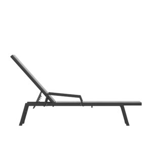 EMMA + OLIVER Braelin Adjustable Patio Chaise Lounge - Gray Textilene Seat - 5 Recline Positions - Metal Frame - All-Weather