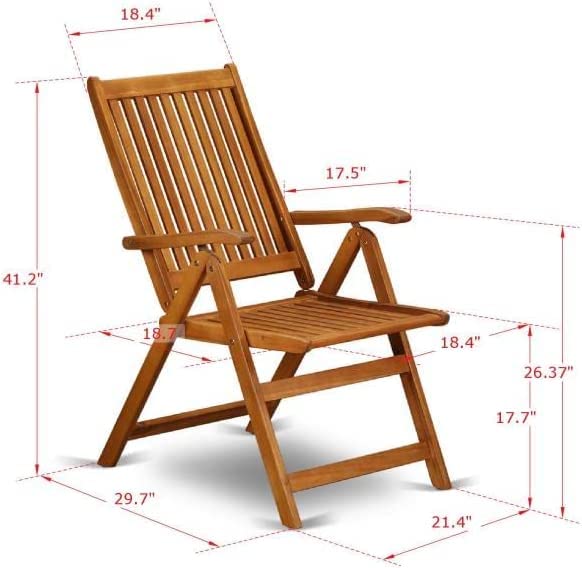 TisYourSeason Solid Wood 5 Position Folding Chair with Arm Rest in Natural Oil Finish Set of 2