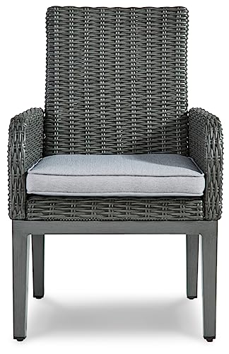 Signature Design by Ashley Elite Park Casual Outdoor Resin Wicker Arm Chair with Cushion, 2 Count, Gray