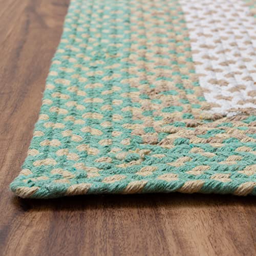 Super Area Rugs 2X3ft Farmhouse Braided Rug - Natural Cotton Braided Rug for Bathroom, Kitchen, Doorway - Primitive Country Braided Rug - Green/Cream/Ivory