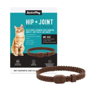 activphy hip + joint mobility collar for cats with glucosamine, chondroitin, msm, and more | convenient & easy | 30 days of continuous support | water resistant, adjustable