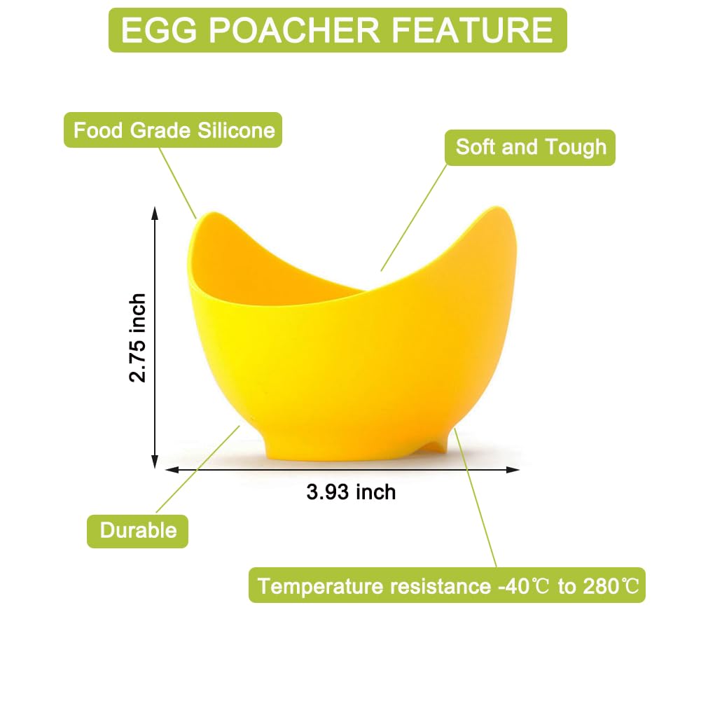 Egg Poacher - Silicone Poached Egg Bowl for cook, Silicone Egg Poacher Cup for Microwave or Stovetop Egg Poaching, with Extra Oil Brush, 4 Pack