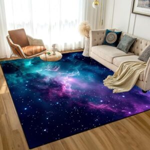 Galaxy Area Rug Dark Blue Outer Space Doormat 47'' X 31'' for Kids Bedroom Living Room Glitter Starry Sky Carpets Throw Rugs, 2.6' x 3.9'