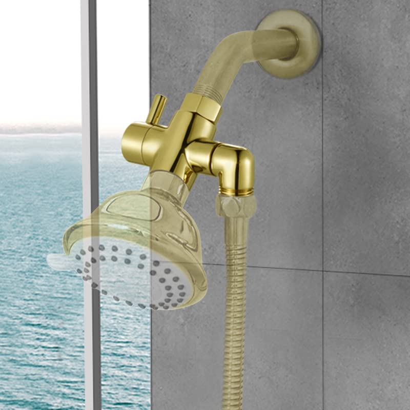 YDmeet Shower Head Holder for Handheld Shower Wand and Shower Diverter Valve with Elbow Outlet Desgin, All Metal Brass, Polished Gold