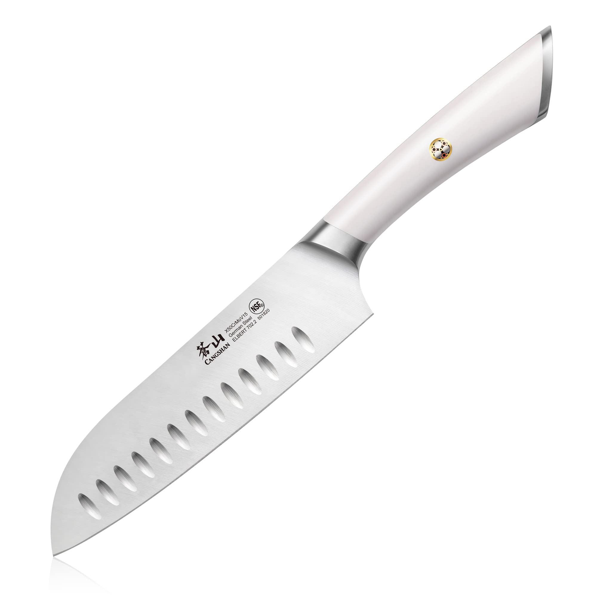 Cangshan ELBERT Series German Steel Forged 7" Santoku Knife (White)