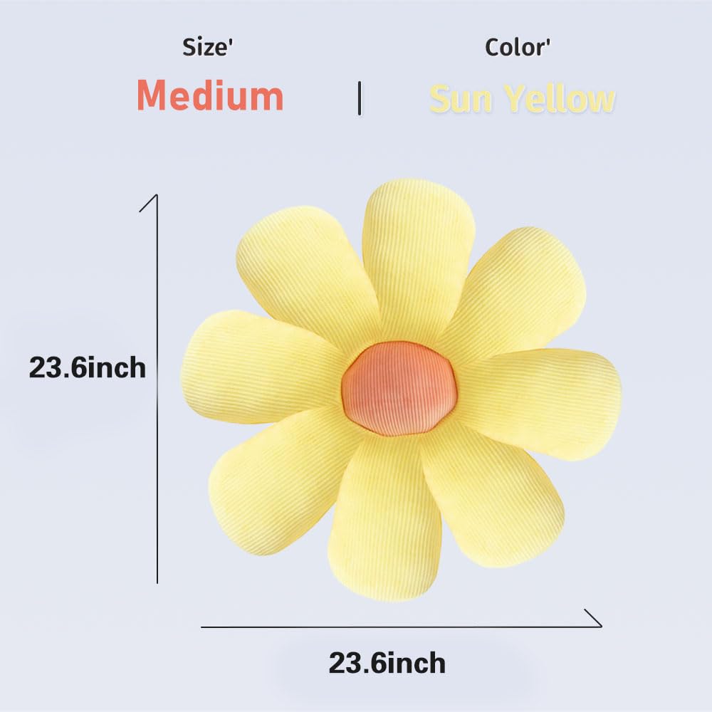 TaiBest Flower Pillow,Flower Shaped Throw Pillow,Flower Shaped Seating Cushion, Floor Pillow, Cute Room Decor & Plush Pillow (23.6, Sun Yellow)