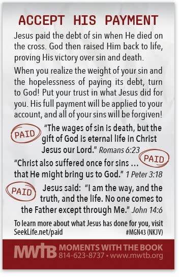 Moments With The Book Jesus Paid It All (Mini Gospel Tract Card - Packet of 100 - NKJV)