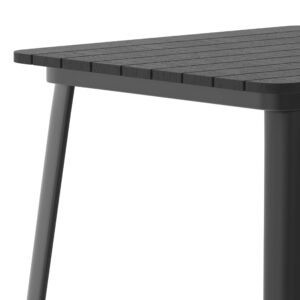 EMMA + OLIVER Drew Dining Table Bar Height - Black 31.5" Square Poly Resin Table Top - Black Steel Base - All-Weather for Indoor/Outdoor Use