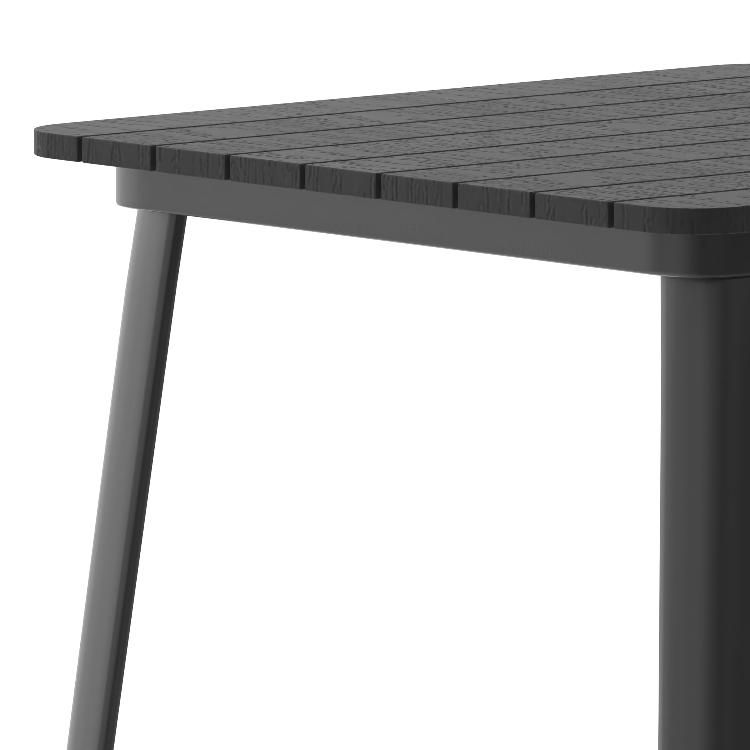 EMMA + OLIVER Drew Dining Table Bar Height - Black 31.5" Square Poly Resin Table Top - Black Steel Base - All-Weather for Indoor/Outdoor Use