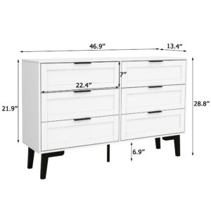 TaoHFE 6 Drawer Dresser for Bedroom Modern White Chest of Drawers for Nursery Wood Dresser for Kids Horizontal Dressers & Chests of Drawers for Bedroom Living Room (White/ 6 Drawer)