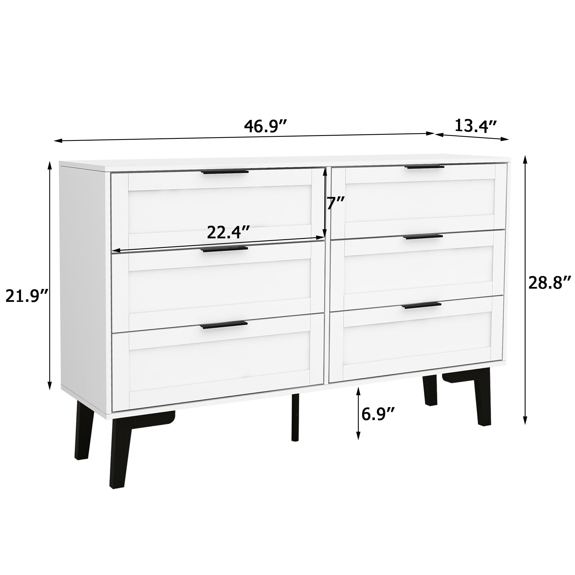 TaoHFE 6 Drawer Dresser for Bedroom Modern White Chest of Drawers for Nursery Wood Dresser for Kids Horizontal Dressers & Chests of Drawers for Bedroom Living Room (White/ 6 Drawer)