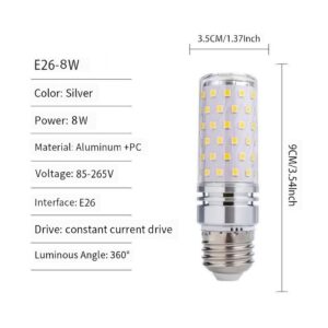 ANYPOWK 8W LED Corn Light Bulb - Equivalent 60W Incandescent, 800LM, E26 Base Daylight 6500K Non-Dimmable, 4-Pack