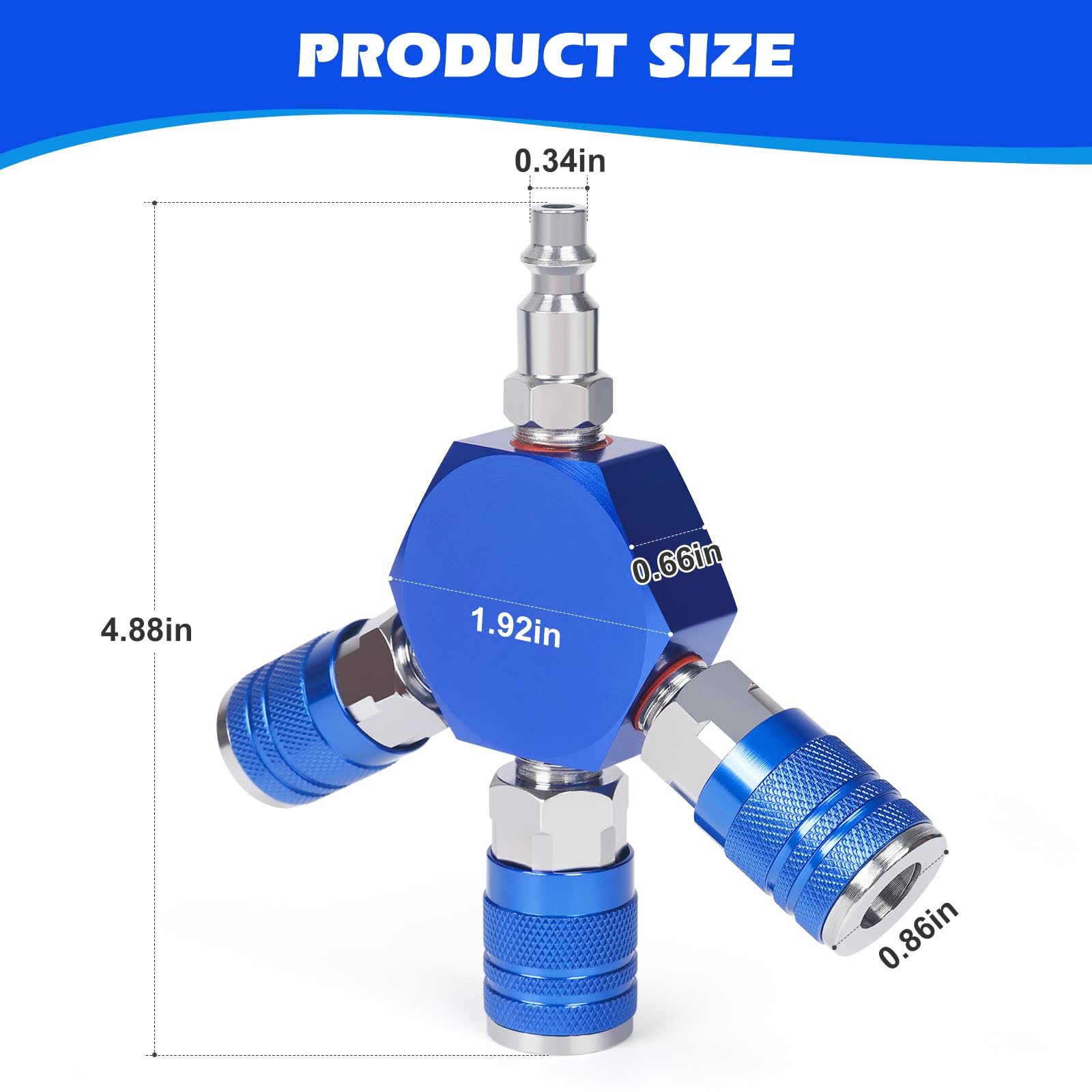 Milosline Connect Fittings Air Splitter, 1/4 Inch NPT 3-Way Air Manifold With 3 Pieces Industrial Quick 1/4NPT Couplers And Plug, Hex Style Air Compressor Hose Accessories Quick Connect Fittings