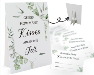 guess how many kisses are in the jar game-1 standing sign and 50 guessing cards, greenery bridal shower games, baby shower sign, for boys girls baby shower favors and weddings party decoration-02