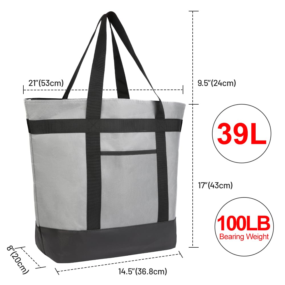 CIVJET Insulated Reusable Tote Bag for Grocery Shopping for Women/Men, Pizza/Food Delivery Bag to Keep Food Cold/Hot for Uber Eats/Doordash/Grubub, Cooler bags for Travel/Beach/Picnic, Grey