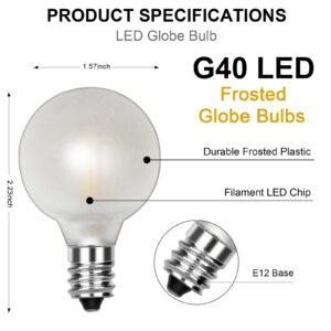 Pallerina 25 Pack G40 LED Globe Frosted Light Bulbs, Shatterproof Led Replacement Light Bulbs for Indoor Outdoor Christmas String Lights, E12 Screw Base 0.6watt, Warm White