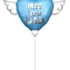 Heavenly Balloons on a stick Miss You Dad (blue) balloon heart shaped with angel wings