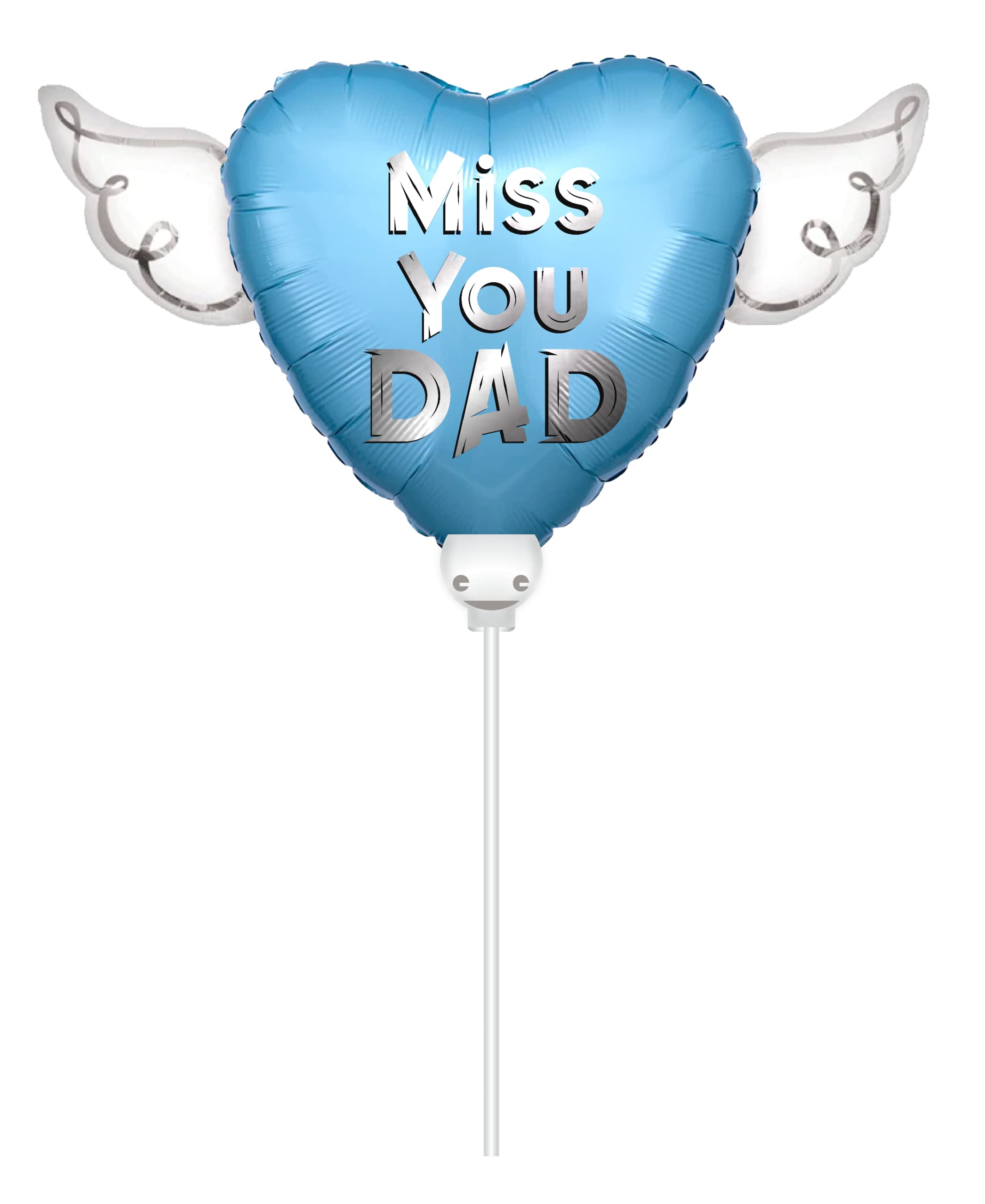 Heavenly Balloons on a stick Miss You Dad (blue) balloon heart shaped with angel wings