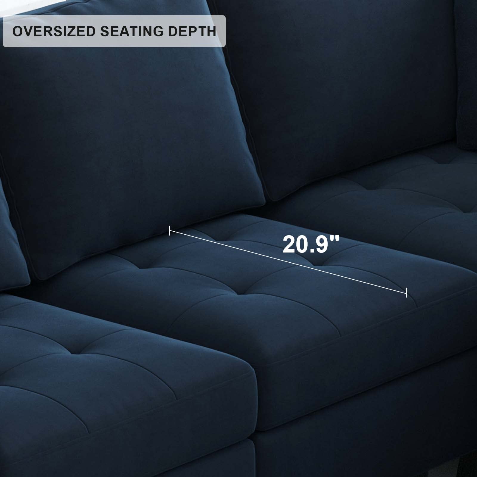 Belffin Velvet Long 2-Seat Module for Modular Sofa Sectional Couch Accent Armless 2 Seater Sofa Couch Chair Modern Fabric Blue