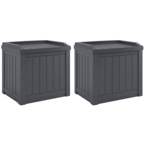 suncast 22-gallon indoor or outdoor backyard patio small storage deck box with attractive bench seat and reinforced lid, cyberspace (2 pack)