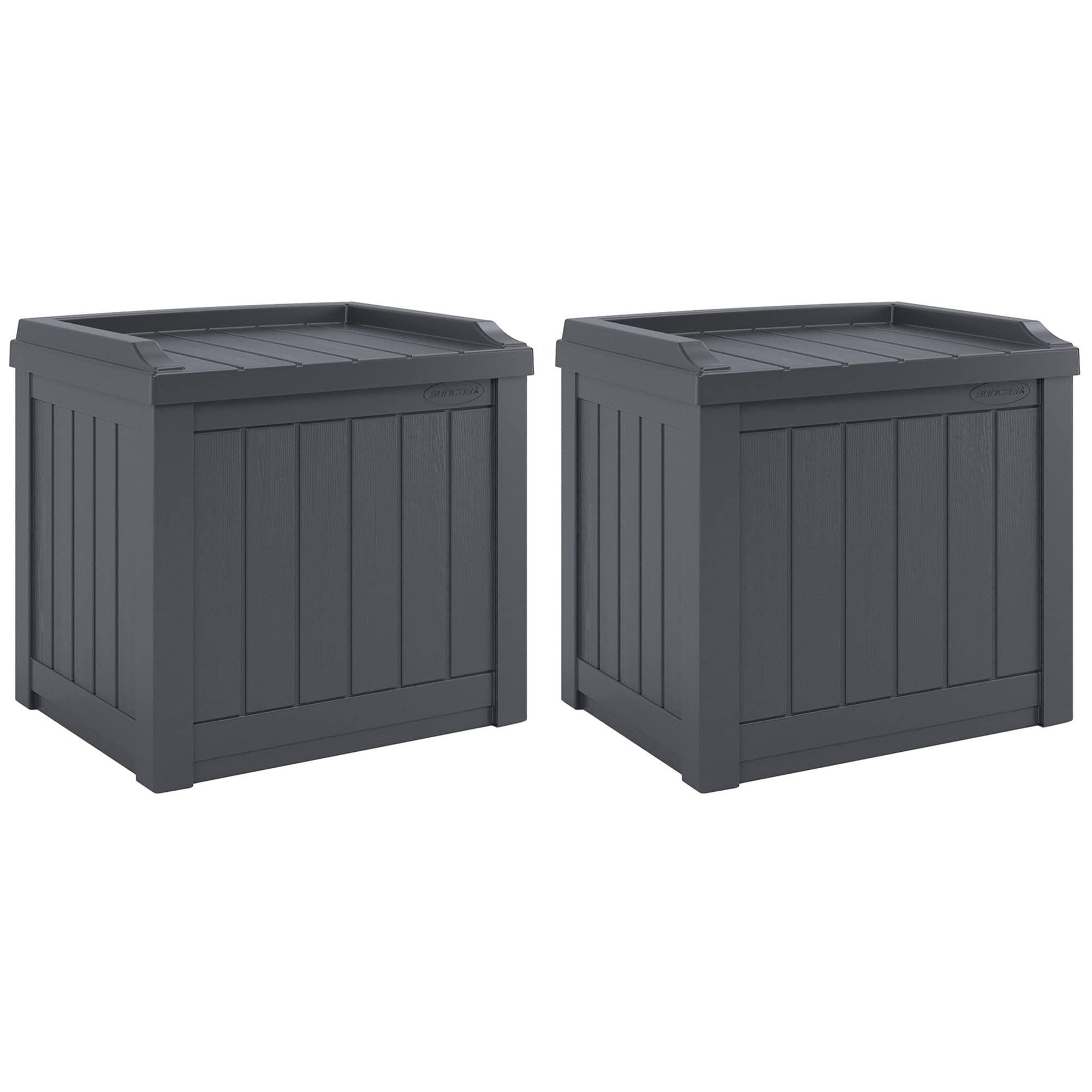 Suncast 22-Gallon Indoor or Outdoor Backyard Patio Small Storage Deck Box with Attractive Bench Seat and Reinforced Lid, Cyberspace (2 Pack)