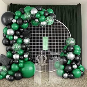 Black Green Balloon Garland,BTZO Balloons Arch Kit With Metallic Silver Green Confetti Balloons,Black and Green Balloons for Birthday Wedding Bridal Shower Graduations Party Decorations