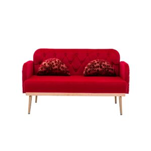 small velvet couch, 55" accent sofa, mid century modern velvet fabric couch, recliner couch accent sofa loveseat sofa with metal feet, 600 pounds weight capacity (red, 55")