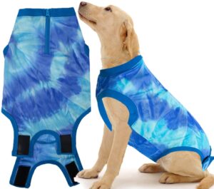 wabdhaly dog zipper recovery suit for male neuter surgery,female spay recover onesie,dogs abdominal wounds sutures bodysuit,e-collar & cone alternative surgical large recovery suit,tie dye blue xl