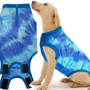 Wabdhaly Dog Zipper Recovery Suit for Male Neuter Surgery,Female Spay Recover Onesie,Dogs Abdominal Wounds Sutures Bodysuit,E-Collar & Cone Alternative Surgical Large Recovery Suit,Tie Dye Blue XL