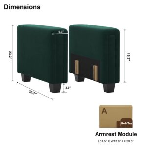 Belffin Velvet Armrest Module for Modular Sectional Sofa Couch Side Armrest for Sectional Modular Couch Green