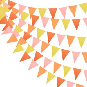 mefuny 30 feet orange yellow pennant banner, paper triangle flags bunting for fall decor orange wedding bridal shower birthday baby shower engagement sun party supplies